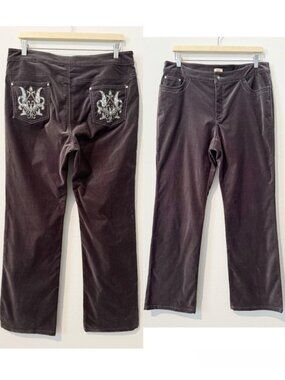 Reba Pants Size 12 Gray Purple Velvet Velour High Rise Straight Leg Pant Rancher